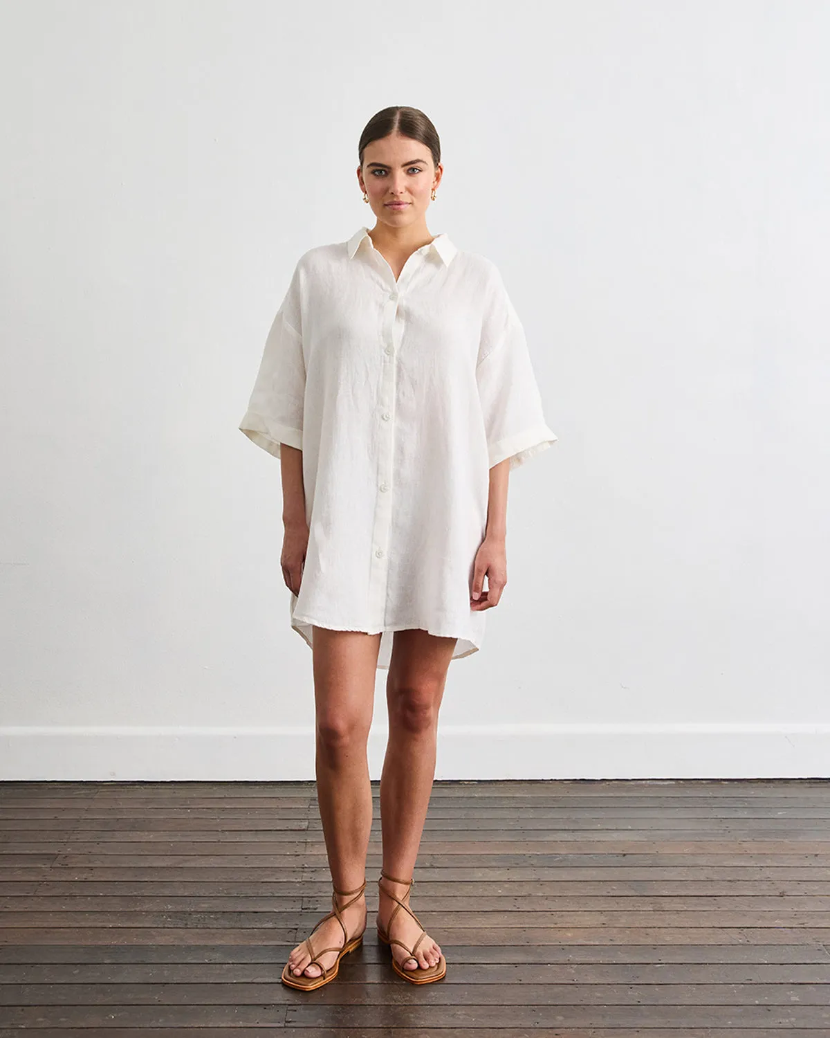 Villa Linen Shirt Dress in White