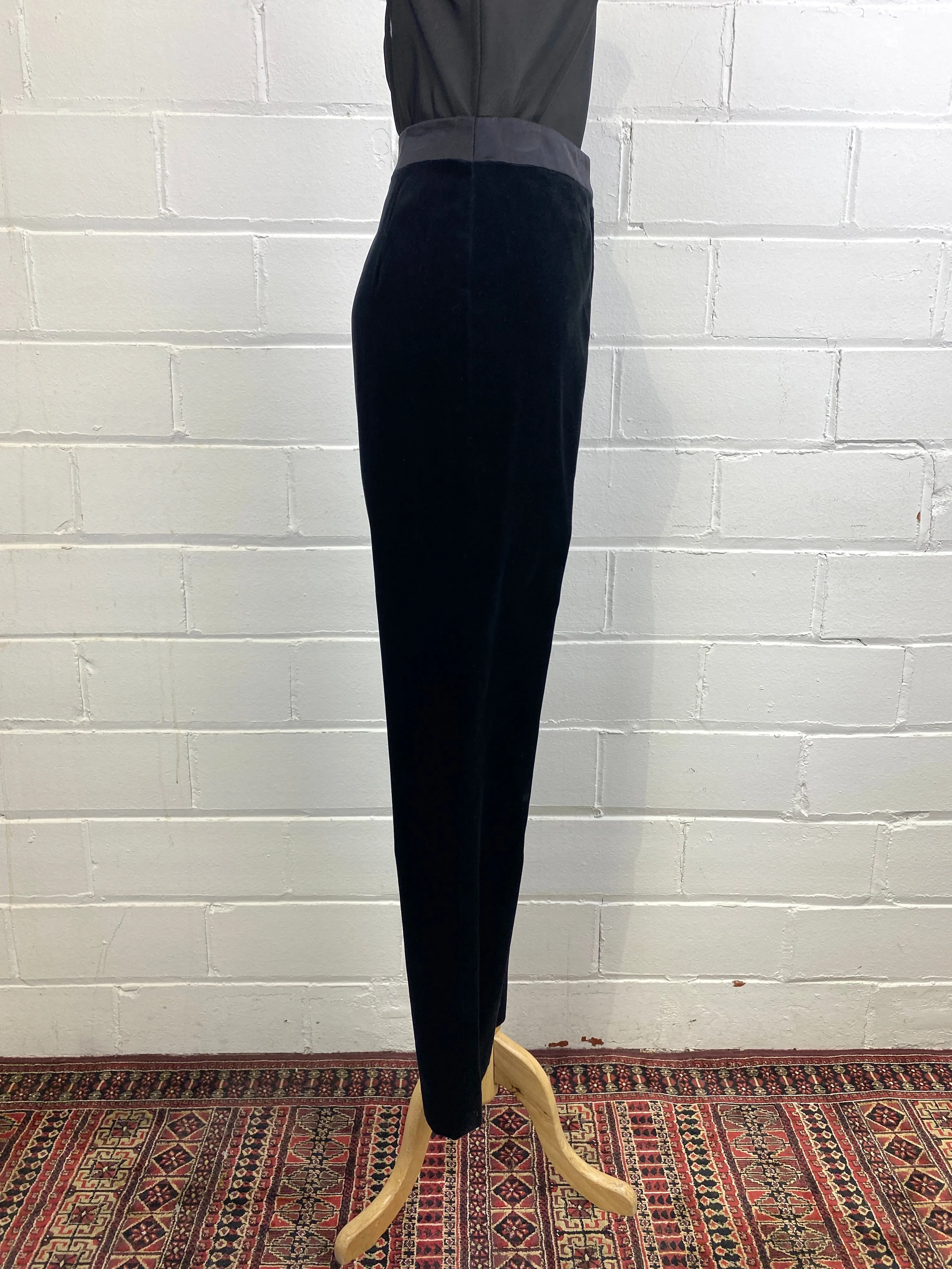 Vintage 1990s Black Velvet Sunny Choi Trousers, W28"