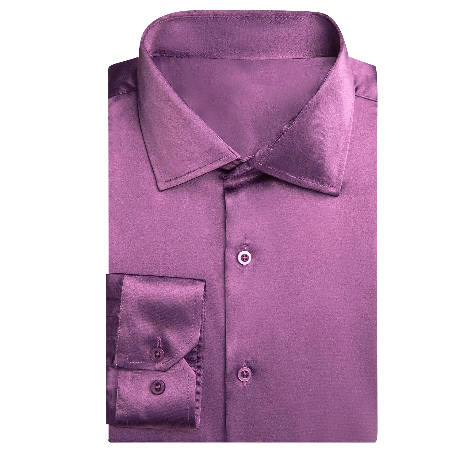 Violet Purple Solid Satin Silk Men's Long Sleeve Business Shirt