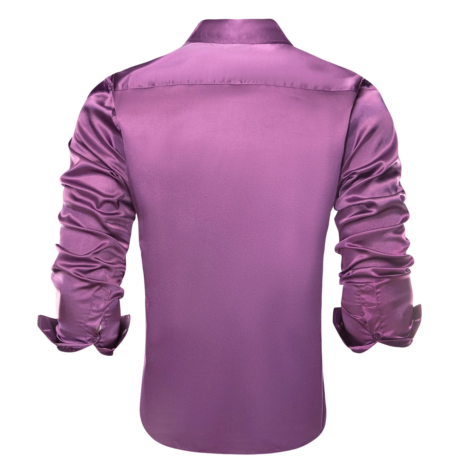 Violet Purple Solid Satin Silk Men's Long Sleeve Business Shirt