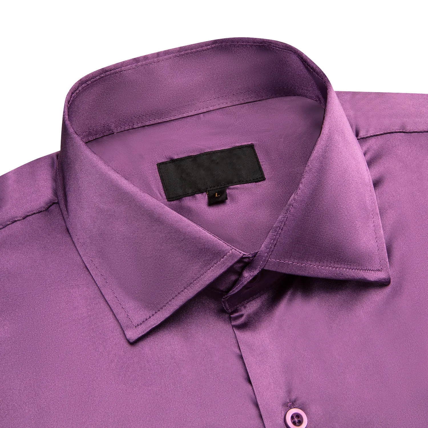 Violet Purple Solid Satin Silk Men's Long Sleeve Business Shirt