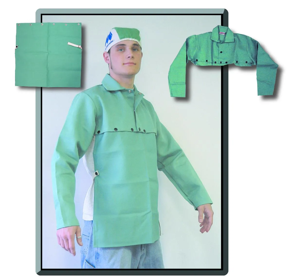 Weldmark WM862210 Green Cotton Bib Cape Sleeve 20" FR 9oz. (Pkg. of 144)