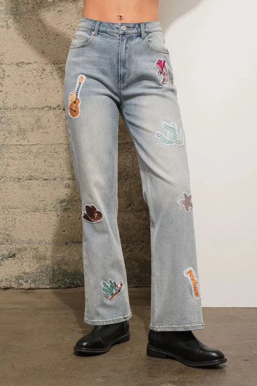 Western Patch Denim Jeans