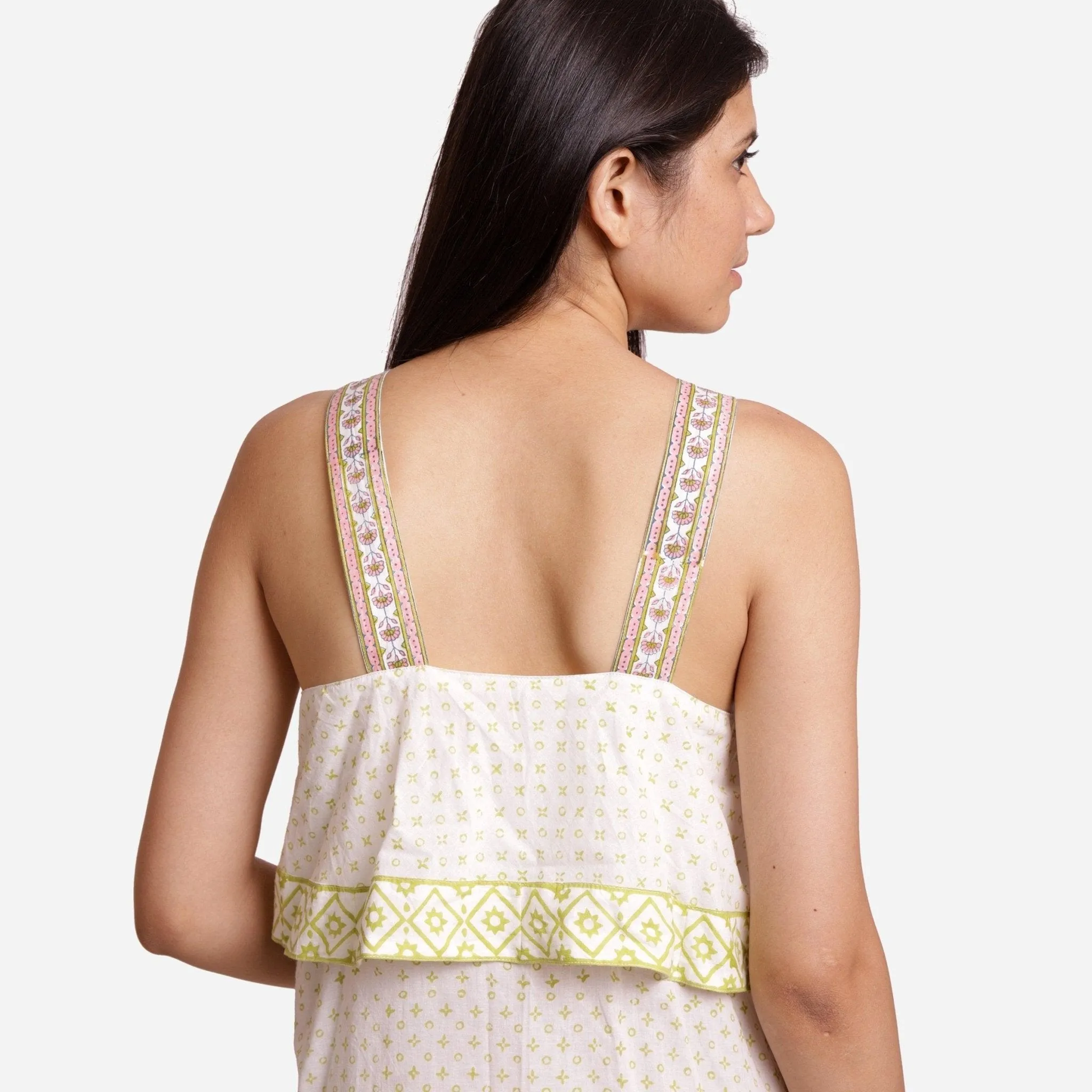 White Block Printed Cotton Midi Slip Dress