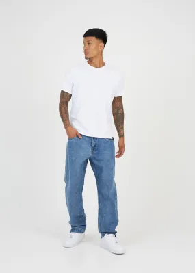 WIDE FIT LIGHT WASH JEAN WITH SPLIT HEM DETAIL