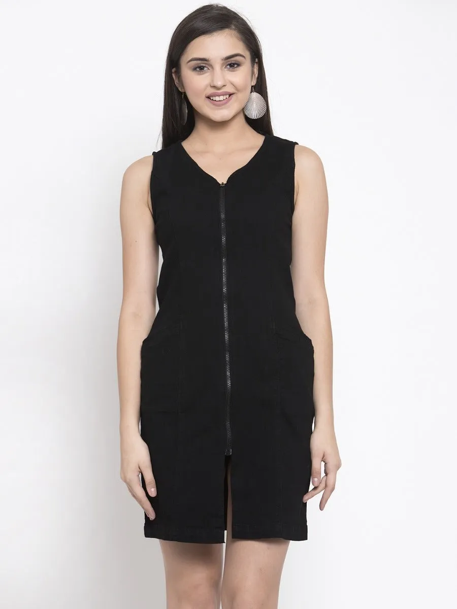 Women Black Front Zip Dress