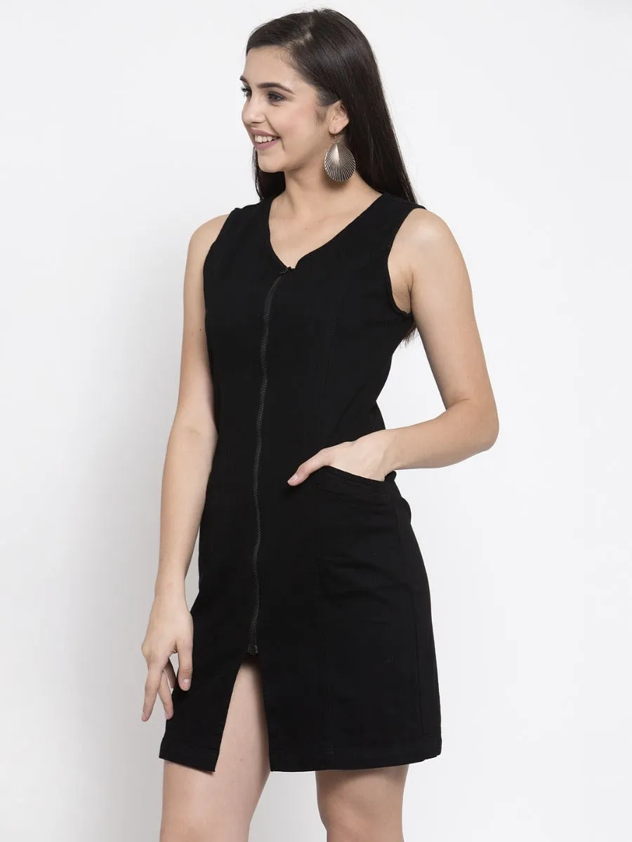 Women Black Front Zip Dress