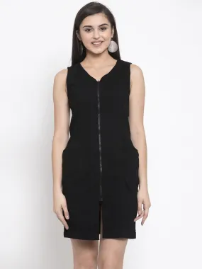 Women Black Front Zip Dress