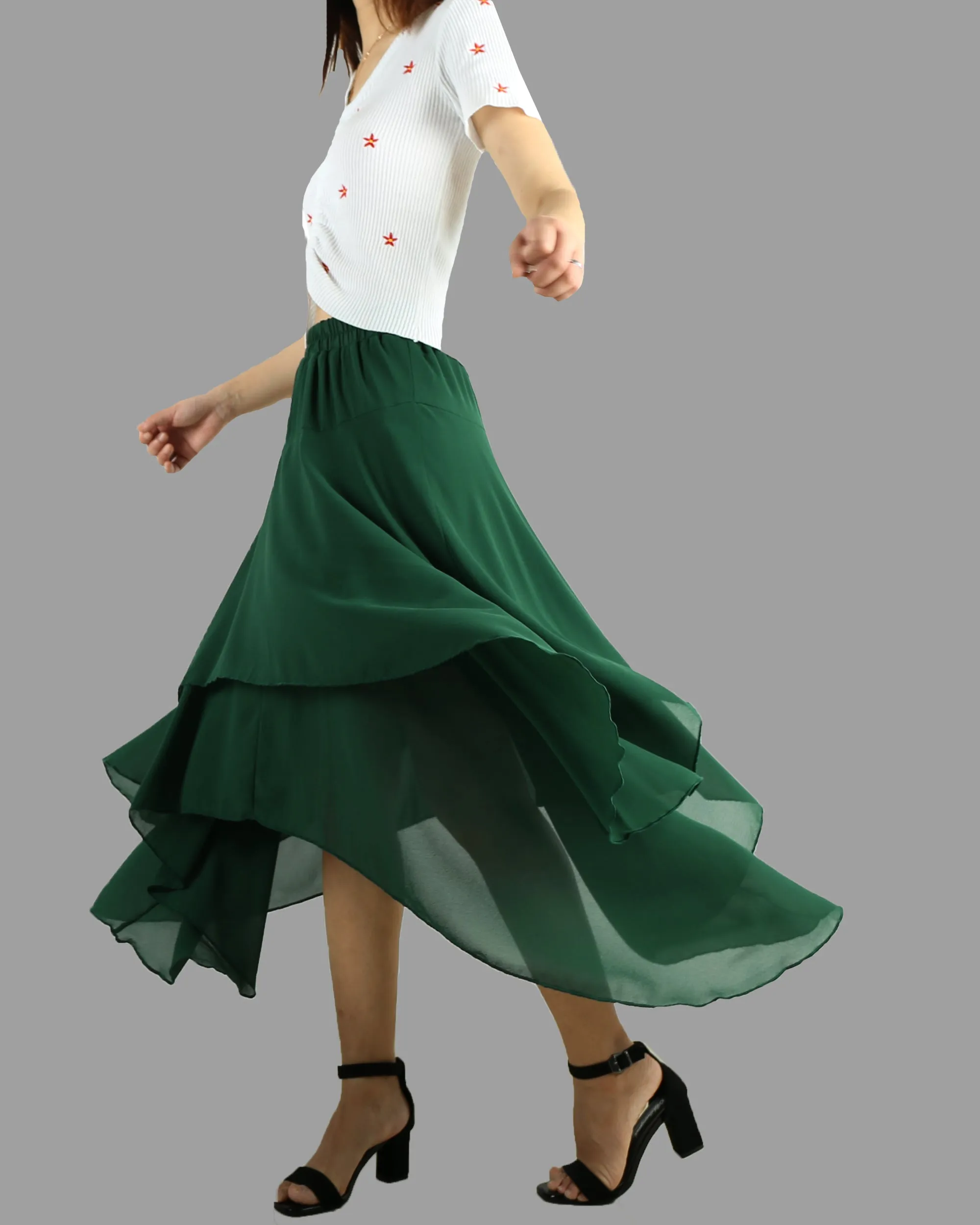 Women's asymmetrical skirt, chiffon skirt, elastic waist skirt, customized summer skirt(Q1004)