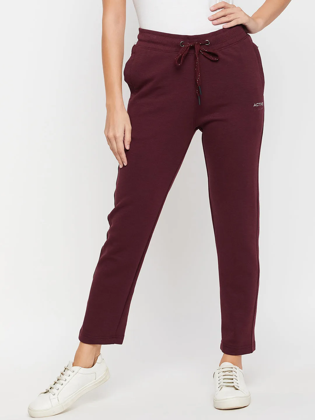 Women's Casual  Wine Ankle length Mid rise Track Pants