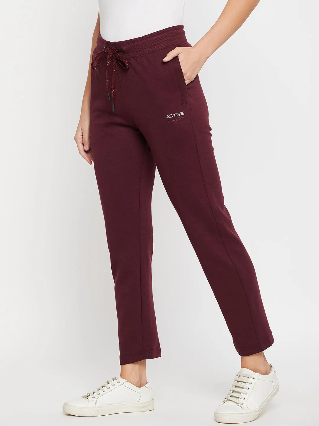 Women's Casual  Wine Ankle length Mid rise Track Pants