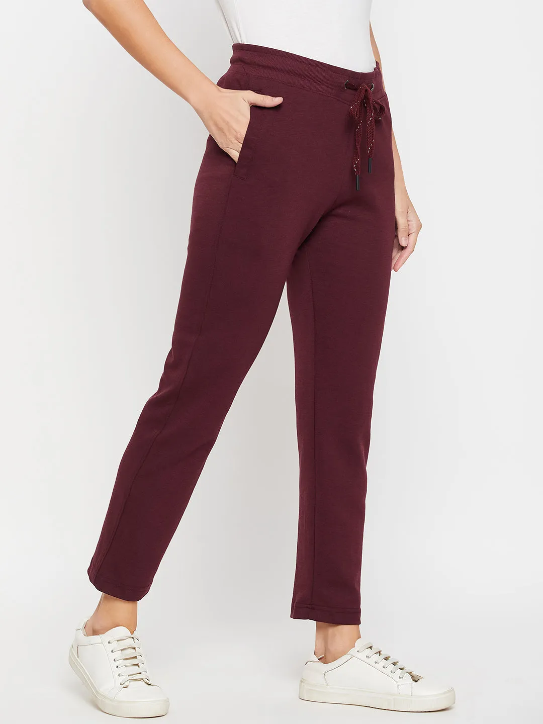 Women's Casual  Wine Ankle length Mid rise Track Pants