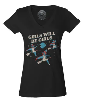 Women's Girls Will Be Girls Witch Vneck T-Shirt