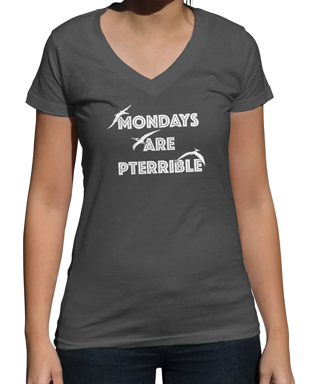 Women's Mondays Are Pterrible Vneck T-Shirt - Funny Dinosaur Shirt