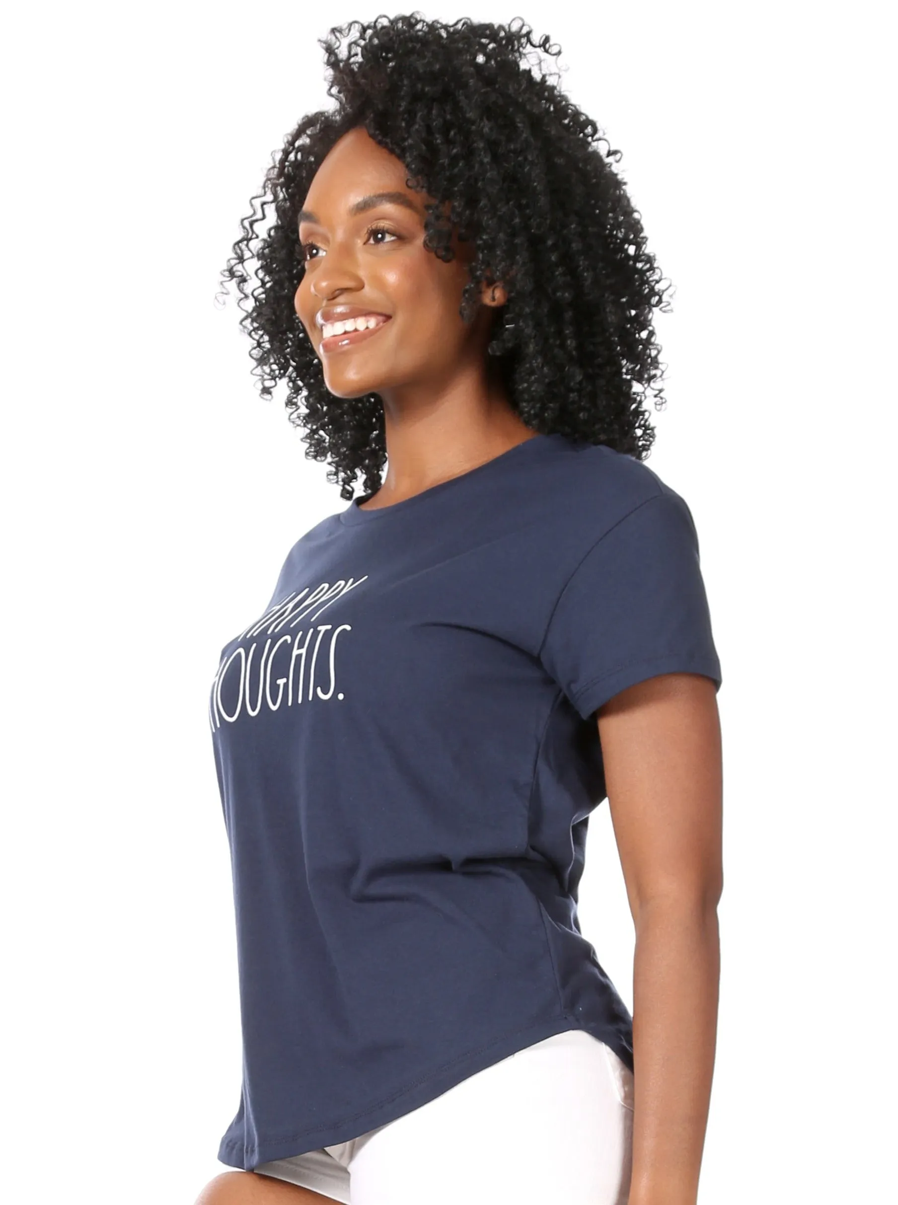 Women's "HAPPY THOUGHTS" Short Sleeve Shirttail Hem T-Shirt