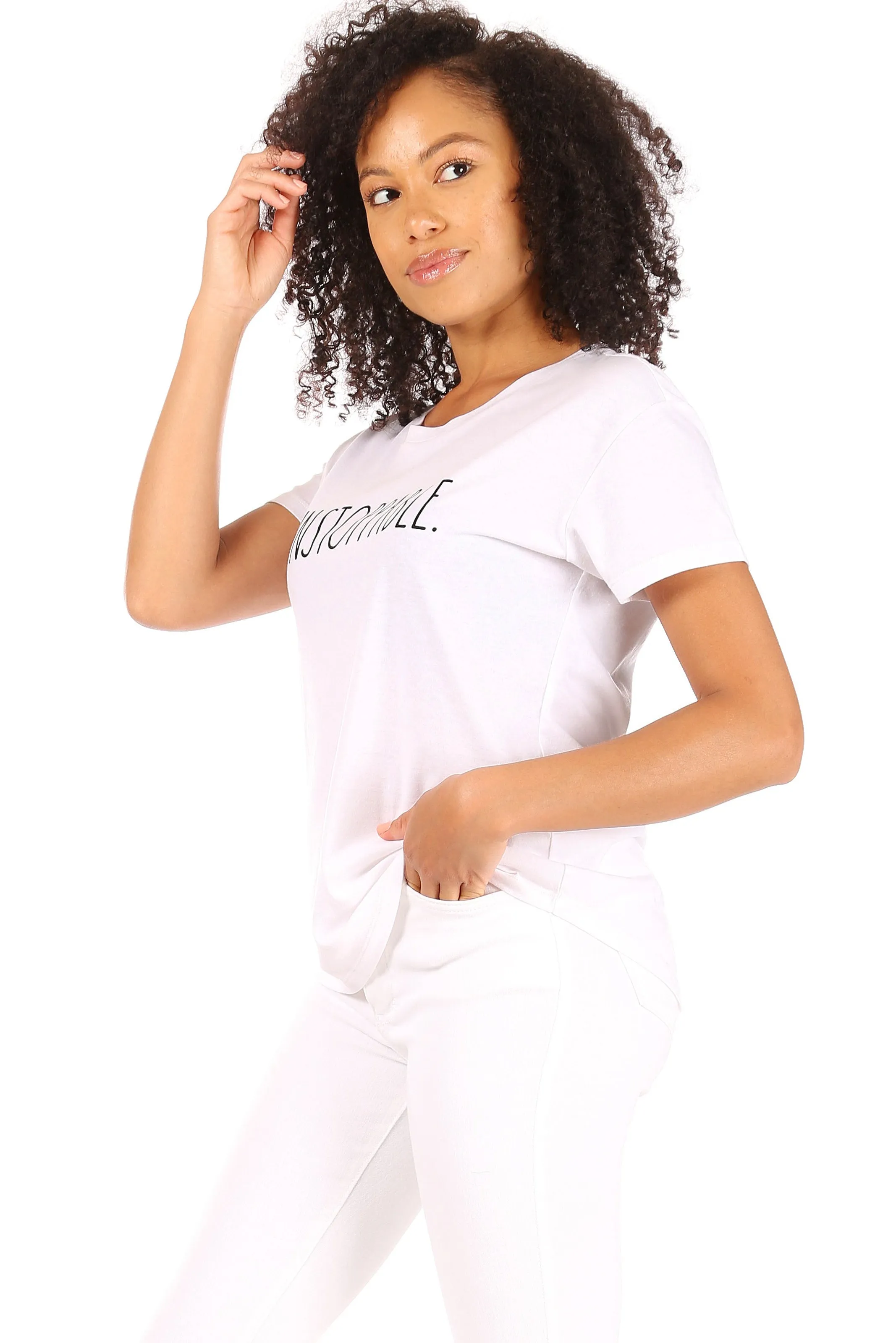 Women's "UNSTOPPABLE" Short Sleeve Shirttail Hem T-Shirt