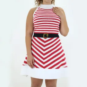 Women's Striped Fit & Flare Dress,White/Red