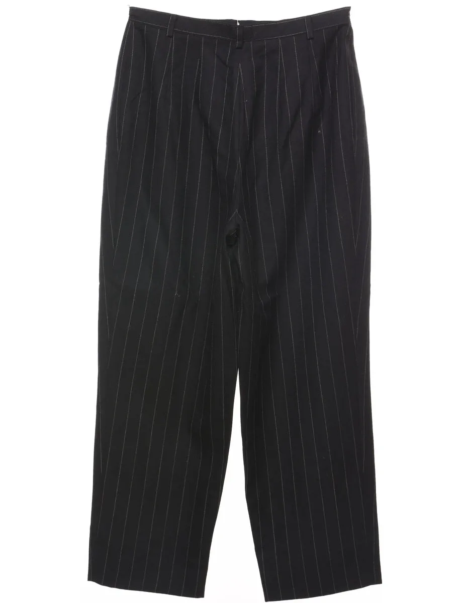 Wool Pinstriped Black & White Casual Trousers - W31 L27