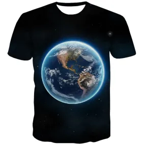 World Globe T shirts Men Galaxy T-shirts 3d Space T shirts Funny Black Tshirt Anime