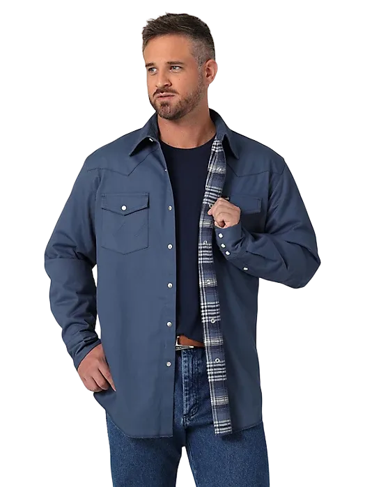 Wrangler Men's Flannel Lined Solid Indigo Work Shirt