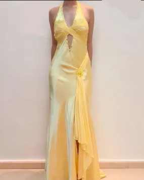 Yellow Prom Dresses V Neck Formal Evening Dress Long Party Dress    fg6963