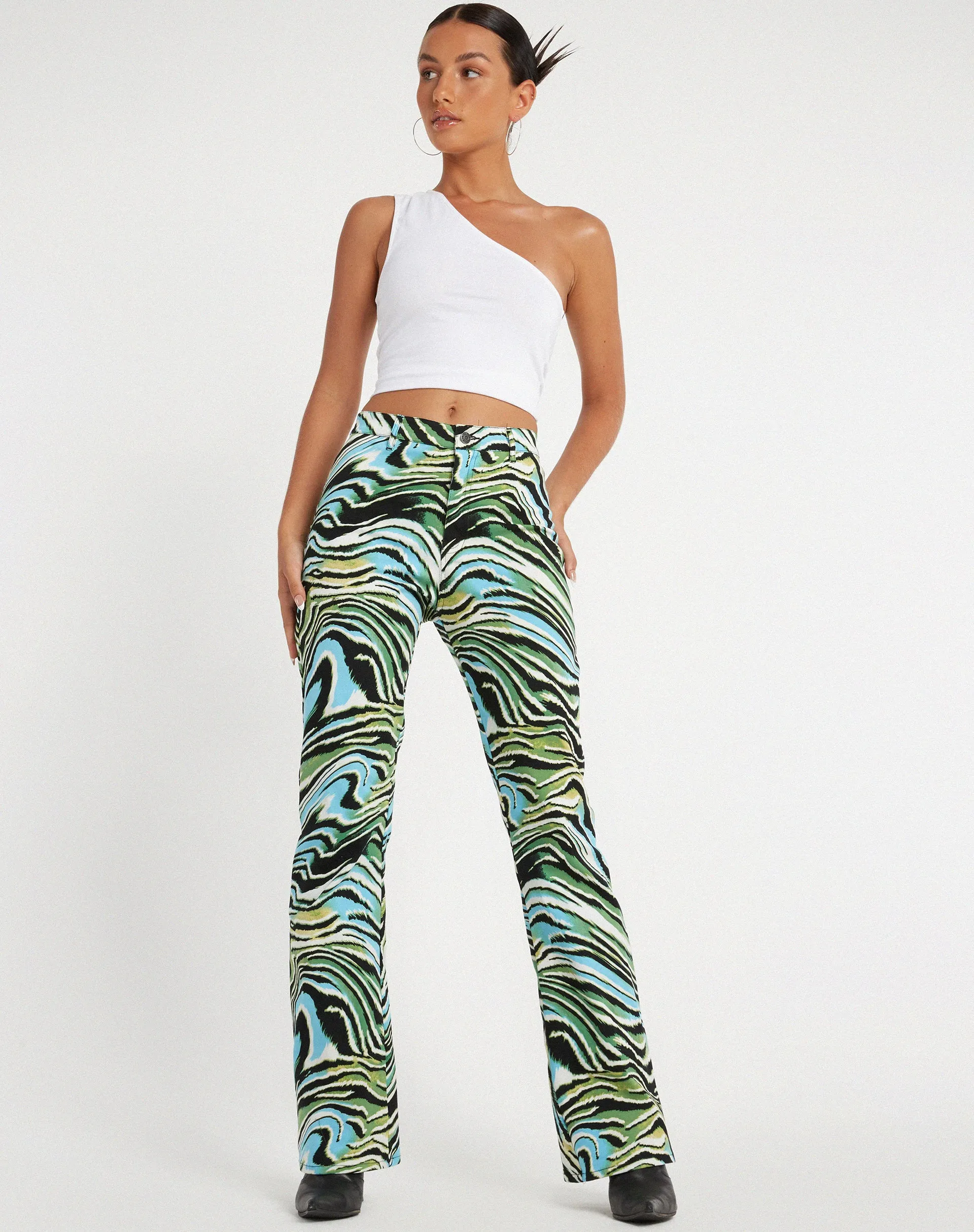 Zoven Flare Trouser in Warped Zebra Blue