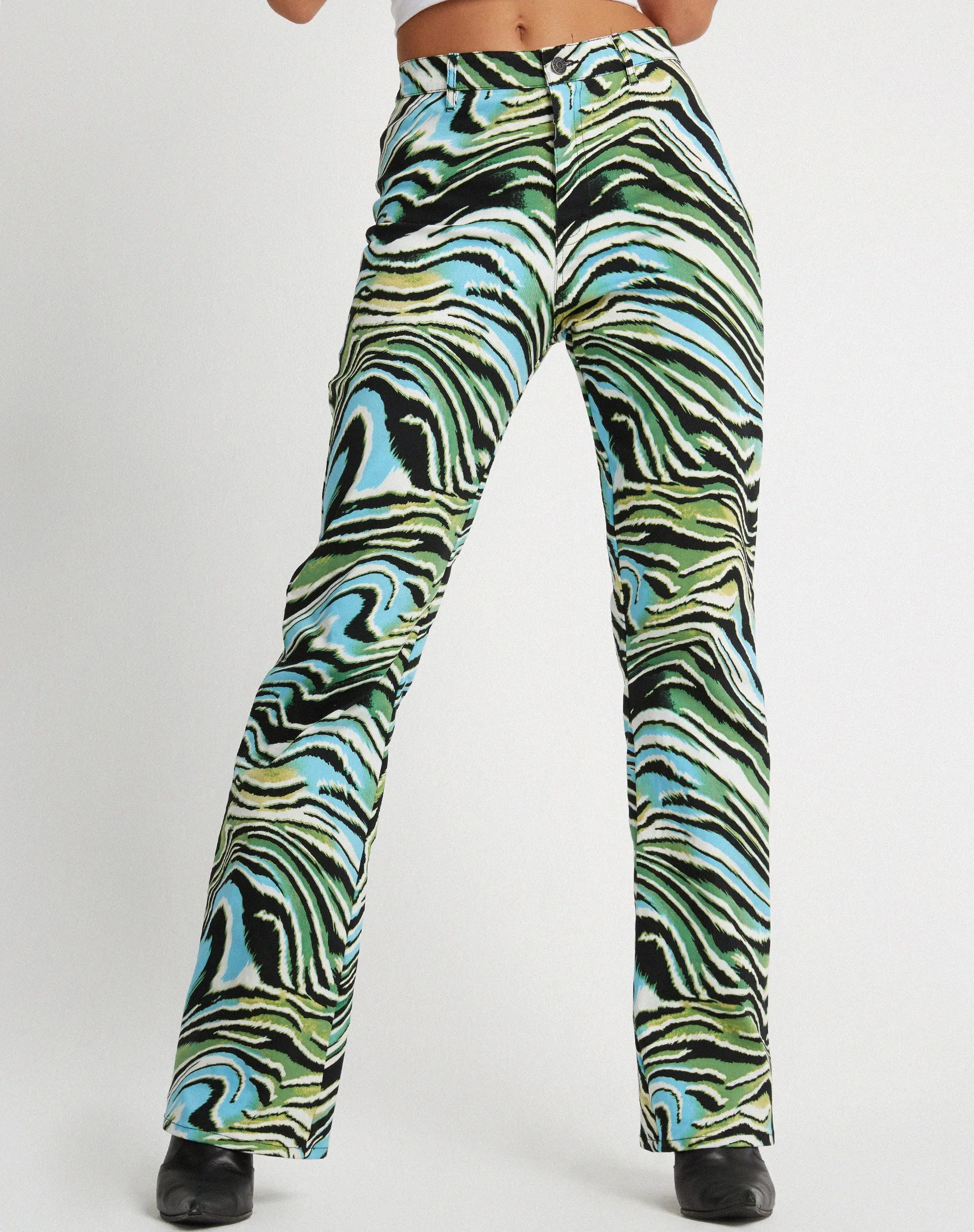 Zoven Flare Trouser in Warped Zebra Blue