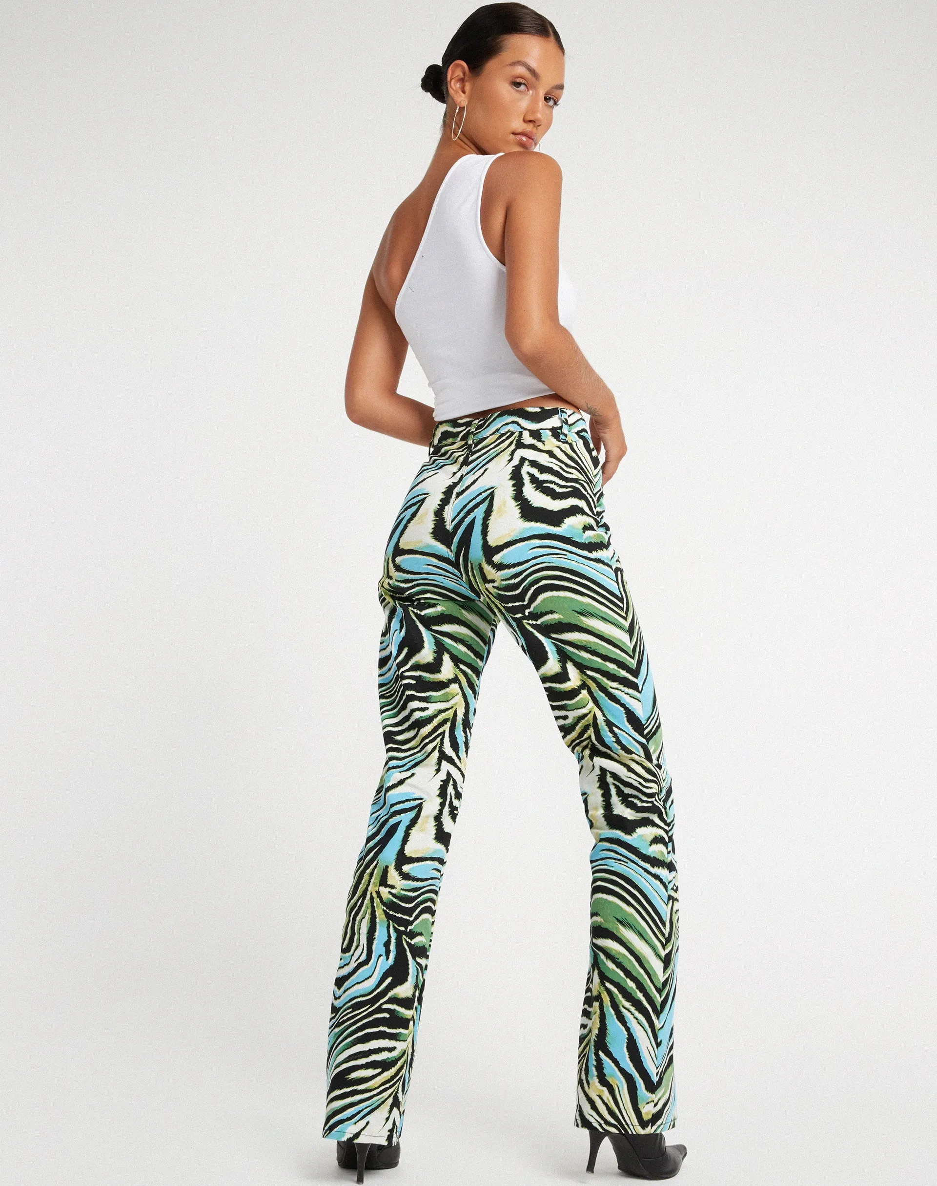 Zoven Flare Trouser in Warped Zebra Blue